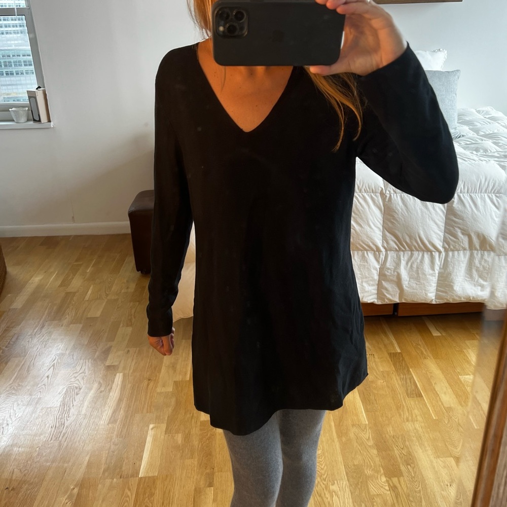 Eileen Fisher Deep Long Sleeve V-Neck Tunic Black Size Tall XS/TP NWT